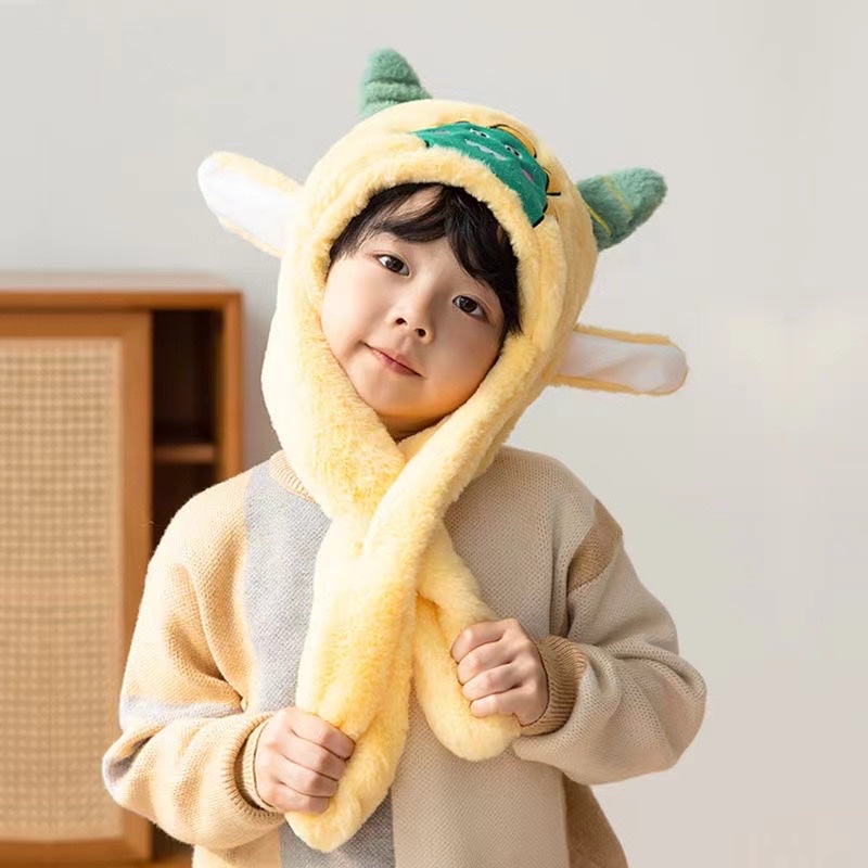 New children's hats, girls' all-in-one hats with fleece scarves, boys' winter scarves, ear protectors and head covers are trendy detail image 9