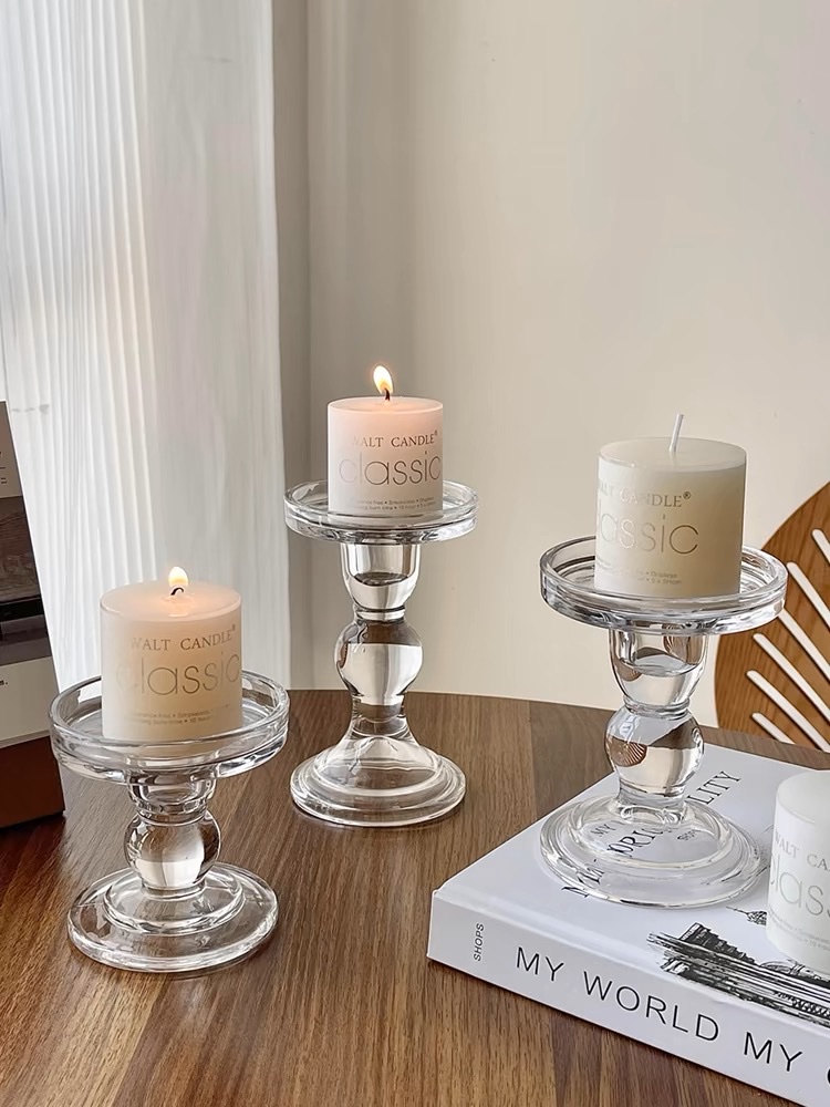 French retro chanel-style crystal glass candlesticks, home candlelight evening table decoration, and shooting props