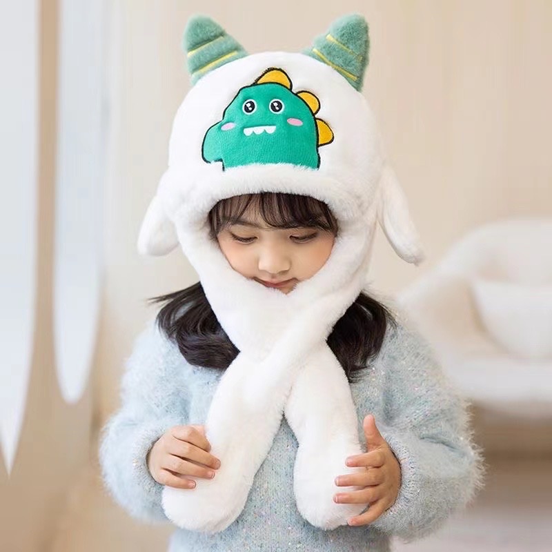 New children's hats, girls' all-in-one hats with fleece scarves, boys' winter scarves, ear protectors and head covers are trendy detail image 4