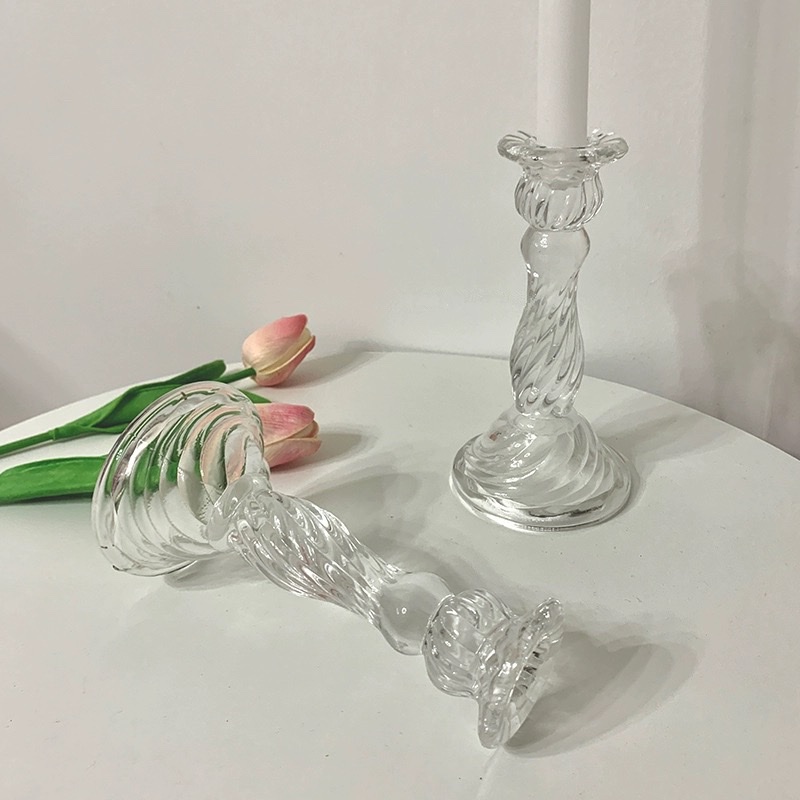 European retro embossed crystal Roman Columns, glass candlesticks, romantic dining table ornaments, ins scented candle holders, French style Specification image
