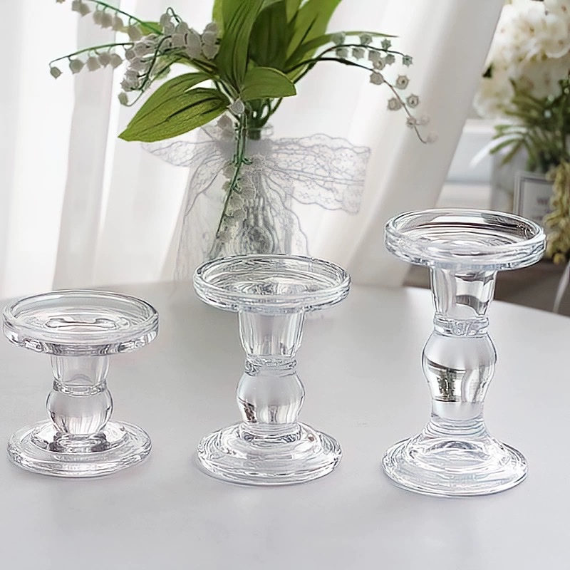 French retro chanel-style black crystal glass candlestick for dinner table decoration and shooting props