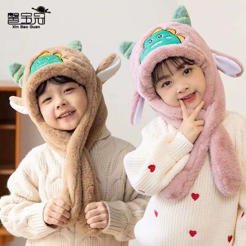 New children's hats, girls' all-in-one hats with fleece scarves, boys' winter scarves, ear protectors and head covers are trendy detail image 10