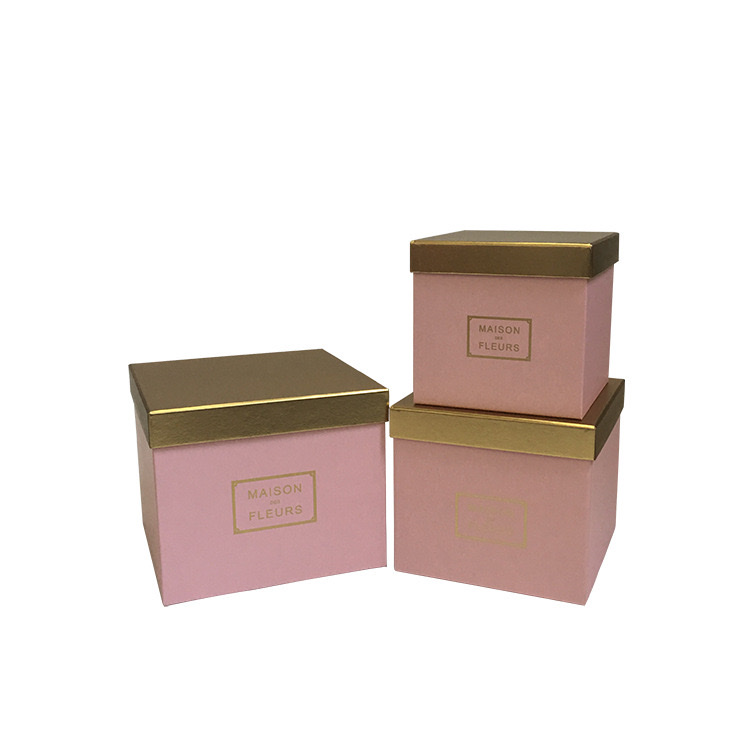 秦影现货 正方鲜花盒 金色拼接香皂鲜花礼盒 礼物包装盒三件套 白底实物图