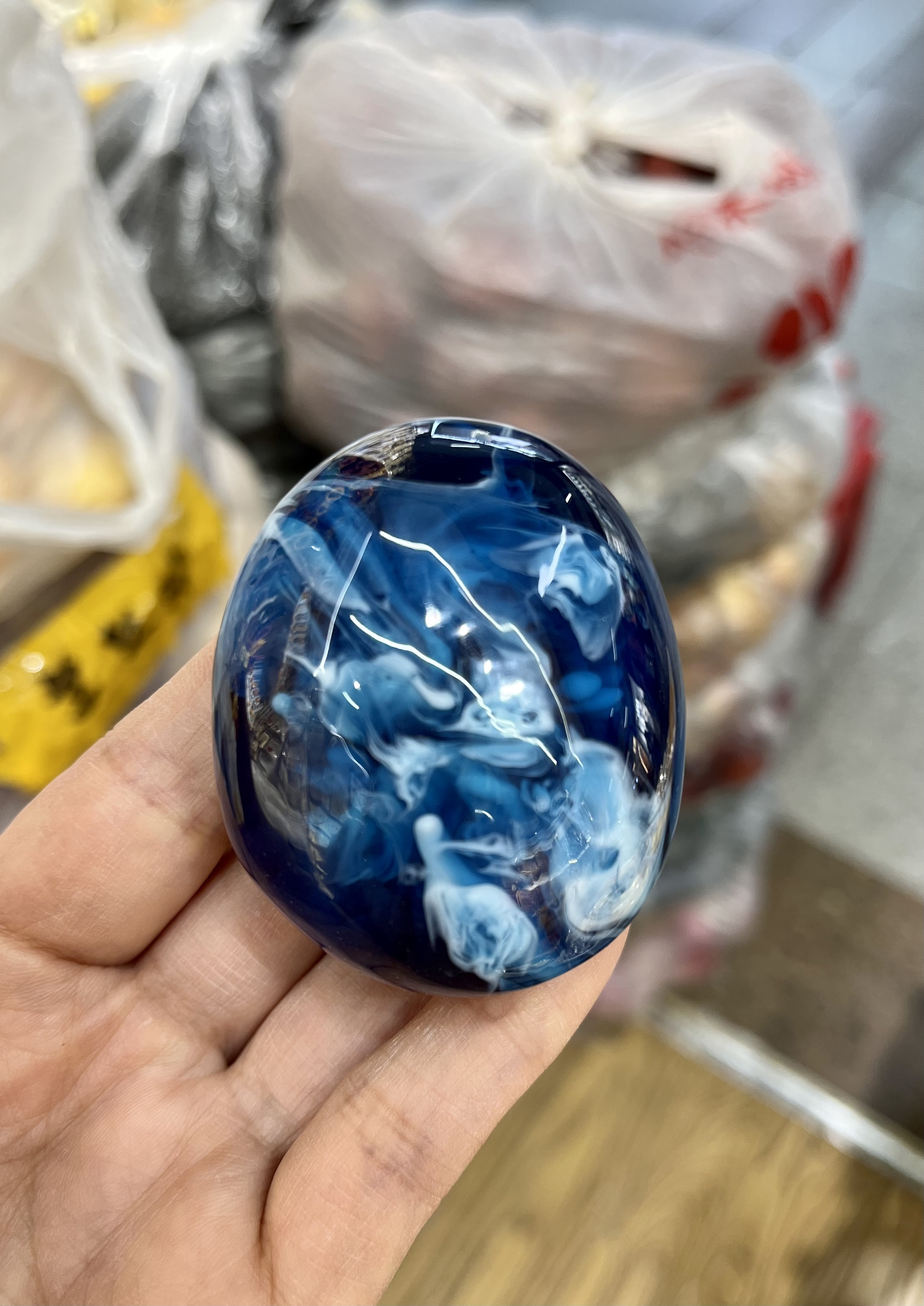 二代蜜蜡原石，鹅卵石形蓝蜜，手工DIY原料文玩详情图3