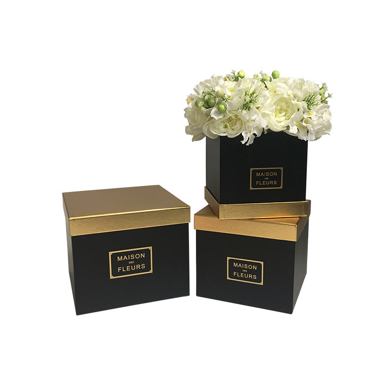秦影现货 正方鲜花盒 金色拼接香皂鲜花礼盒 礼物包装盒三件套 细节图