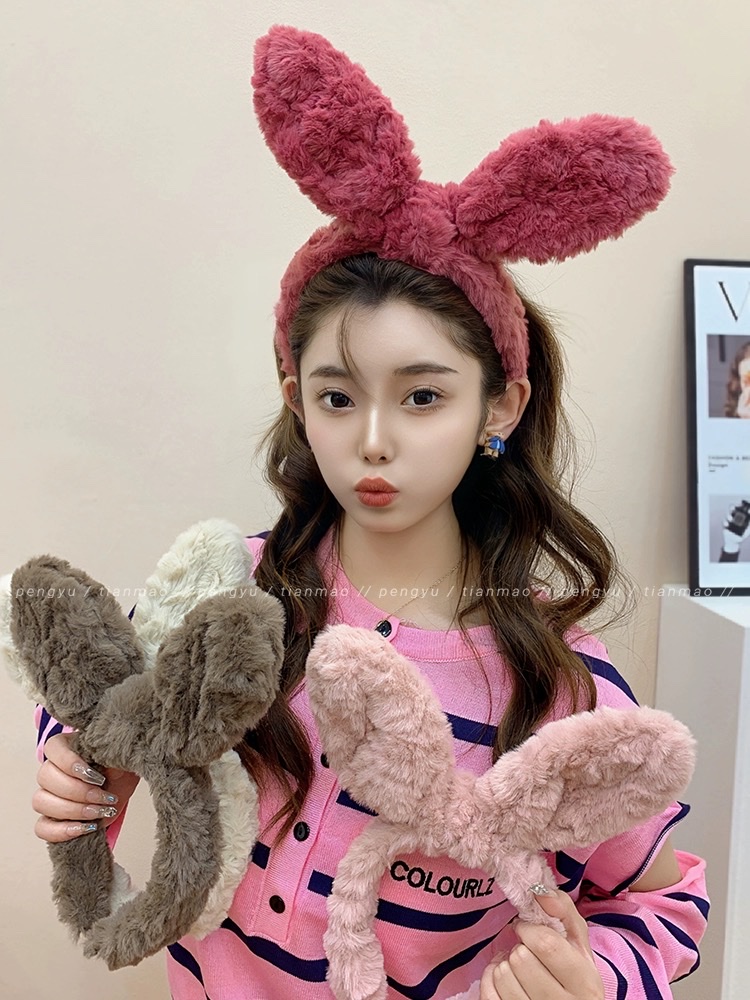 显脸小毛绒迪士尼兔耳朵发箍女高级感洋气时尚女款洗脸高颅顶头箍