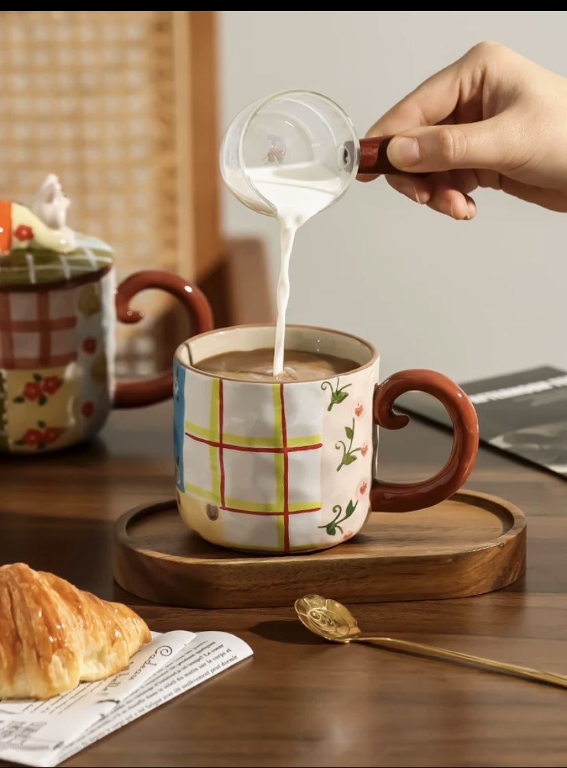 手作po兔田园风拼布系列马克杯配盖马克杯白底实物图