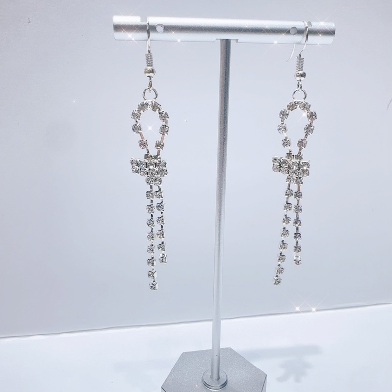 跨境长款流苏锆石水钻耳环 个性风潮轻奢小众百搭气质蝴蝶结耳饰 独特设计闪耀光泽耳饰礼物耳饰饰品