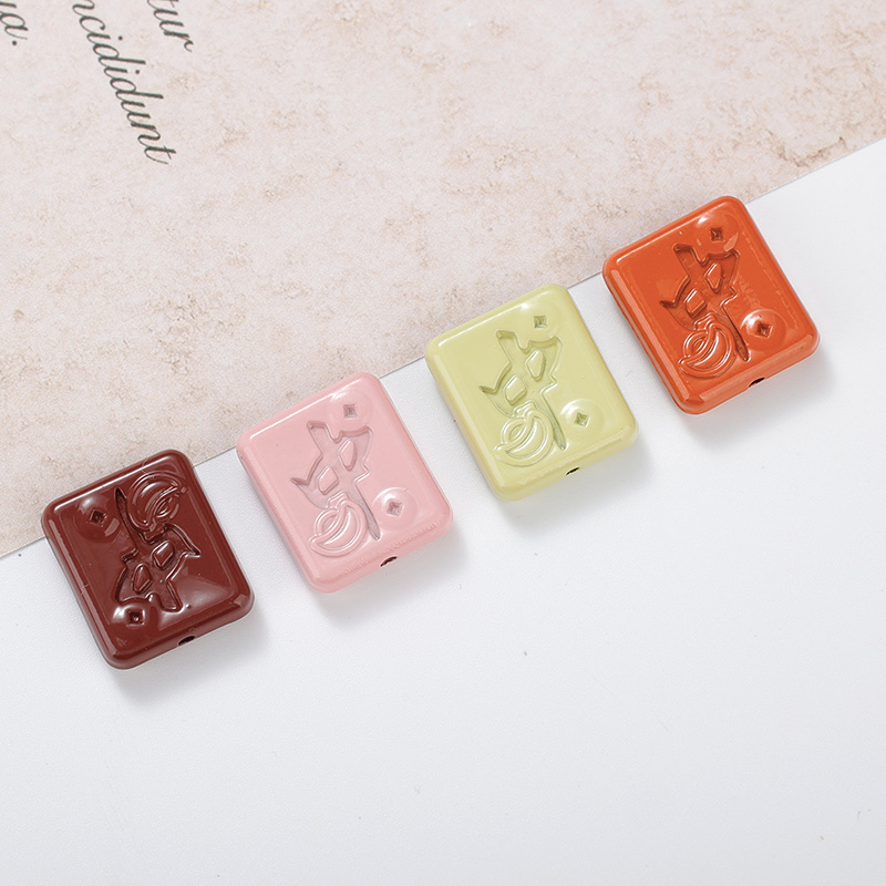 DIY jewelry accessories, baked paint alloy through-hole beaded mahjong with Chinese characters, DIY DIY crocs accessories, beaded DIY beaded crocs accessories Item Picture
