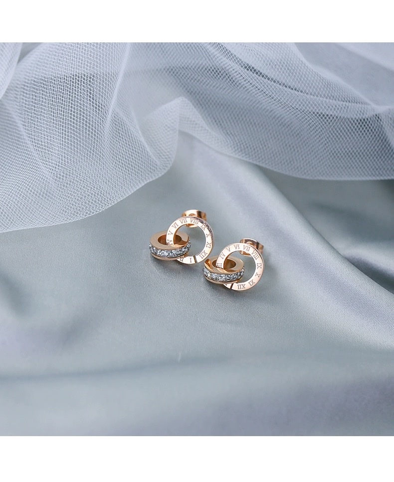 2019新款韩国ins镶钻双环耳钉女气质简约百搭小巧精致耳环耳饰品详情图1