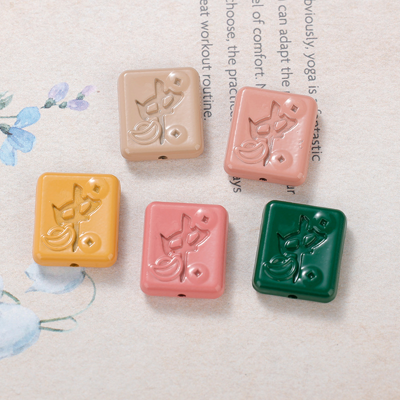 DIY jewelry accessories, baked paint alloy through-hole beaded mahjong with Chinese characters, DIY DIY crocs accessories, beaded DIY beaded crocs accessories detail image 4