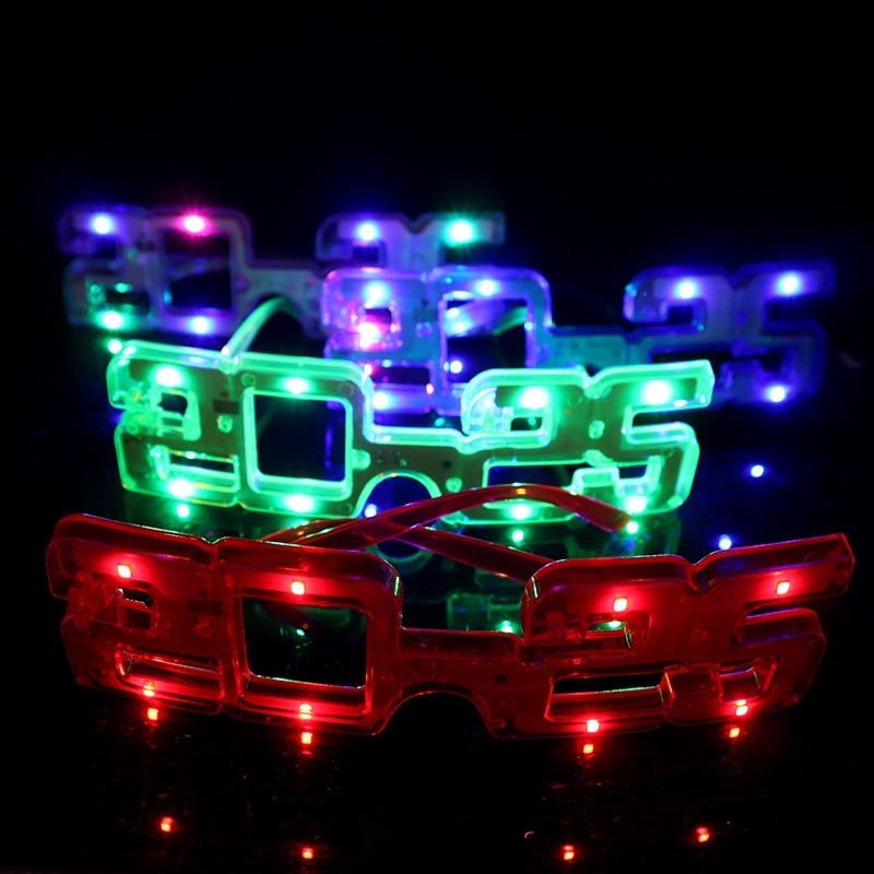 LED发光2025数字眼镜 跨年晚会派对聚会闪光2025眼镜