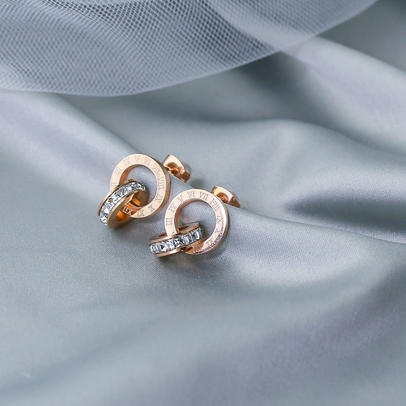 2019新款韩国ins镶钻双环耳钉女气质简约百搭小巧精致耳环耳饰品详情图2
