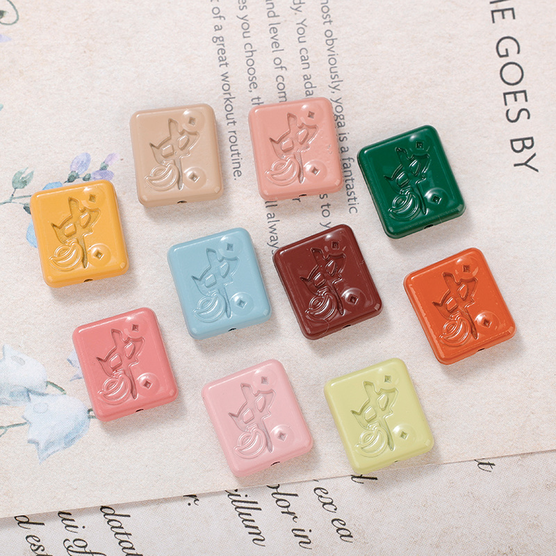 DIY jewelry accessories, baked paint alloy through-hole beaded mahjong with Chinese characters, DIY DIY crocs accessories, beaded DIY beaded crocs accessories detail image 5