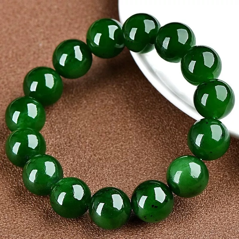 Russian Hetian jade green jade 12m bracelet, spinach green with black spots, water-head sufficient jade bracelet, women's style, jade beads, loose beads