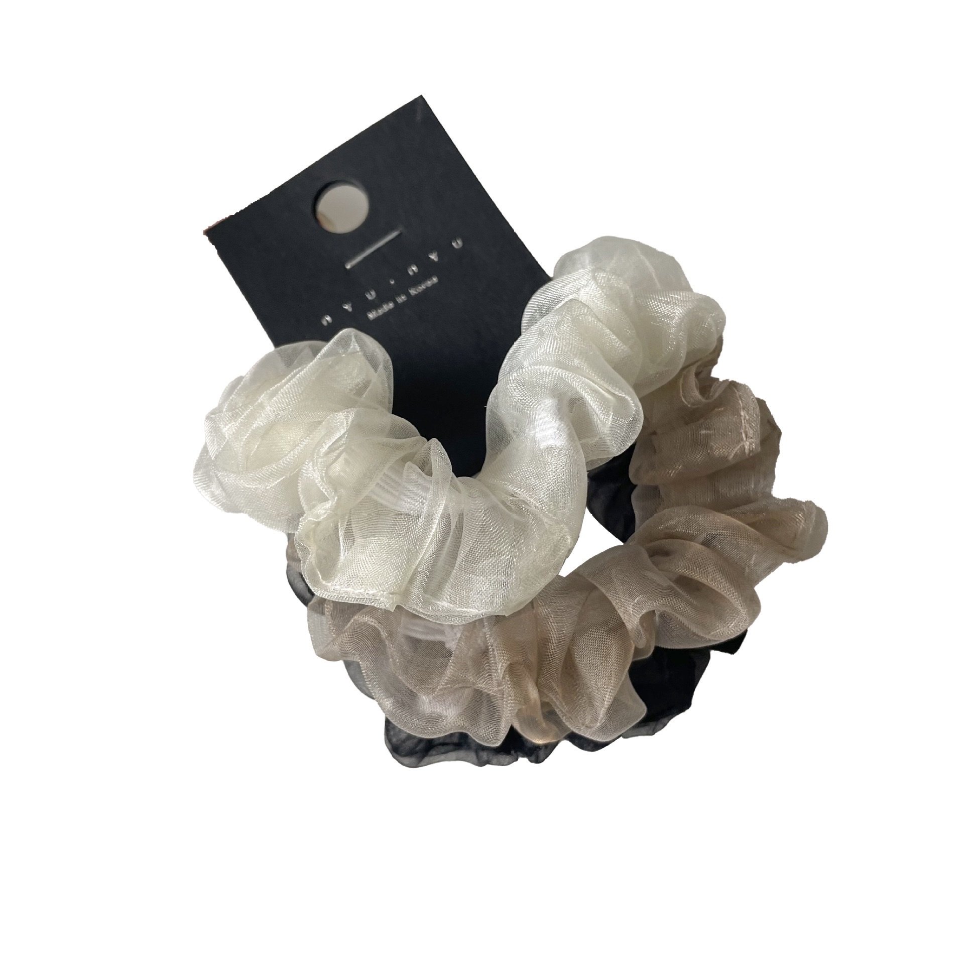 This is a new sweet and gentle Korean summer style double-layer mesh large intestine hair band with a simple and ladylike charm. It can be used to tie up hair Application Scenario