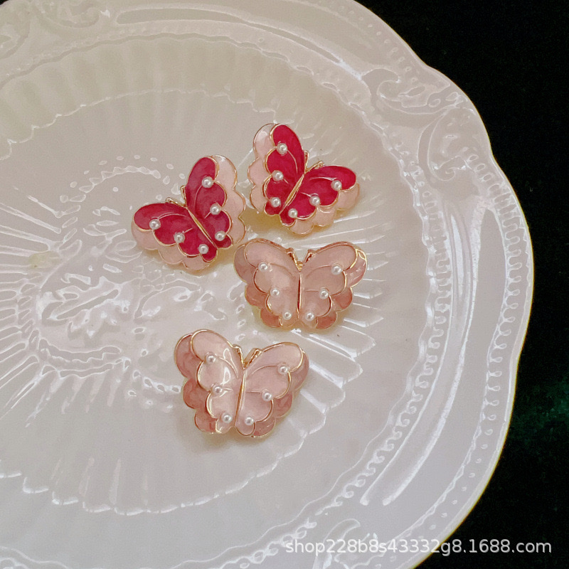 Qingdao Honggang Handicrafts Butterfly 925 Silver Needle Stud Earrings Pearl Small, elegant, French, versatile, cute and fresh earrings and Earrings Accessories details Picture