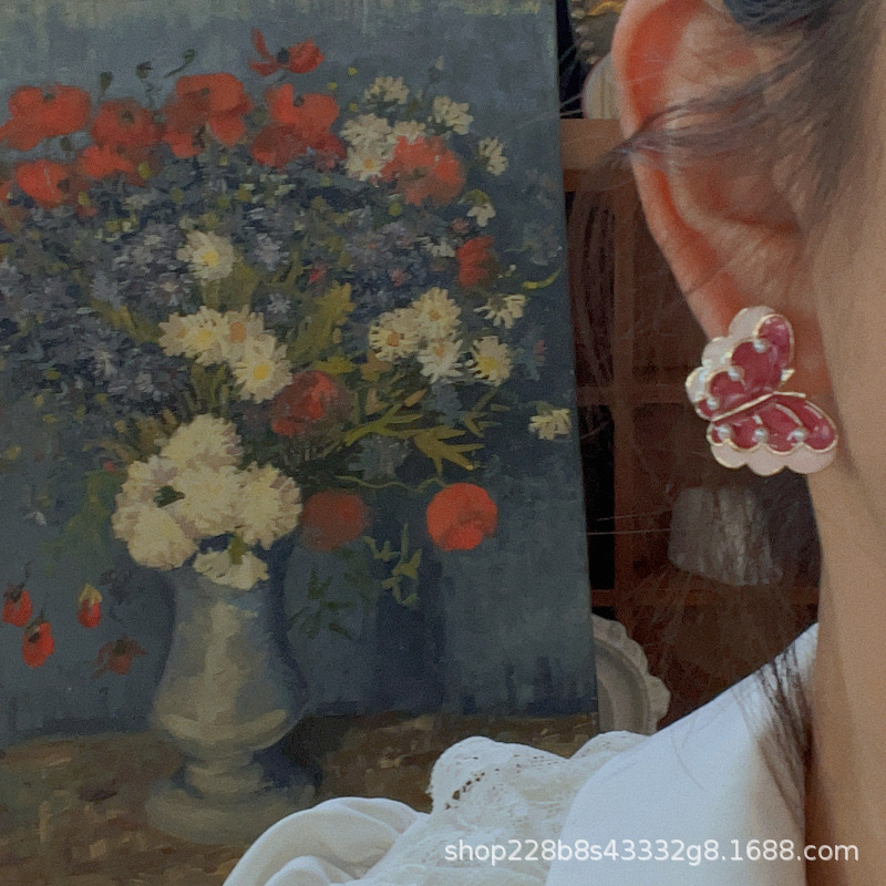 Qingdao Honggang Handicrafts Butterfly 925 Silver Needle Stud Earrings Pearl Small, elegant, French, versatile, cute and fresh earrings and Earrings Accessories detail image 4