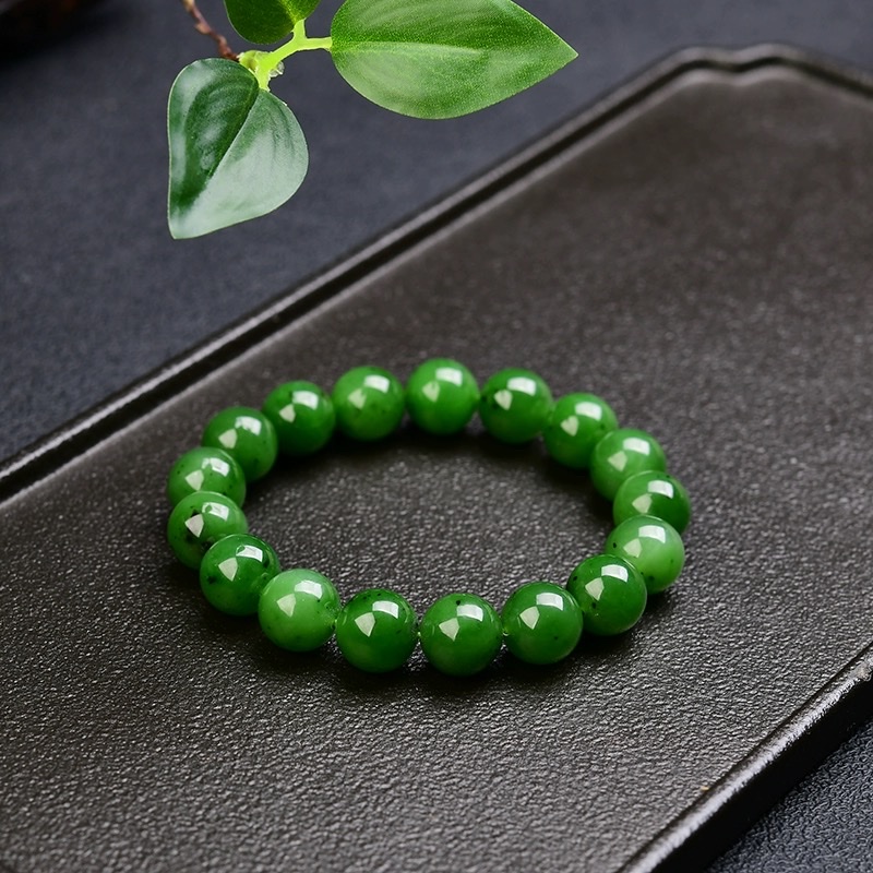 Russian Hetian jade green jade 12m bracelet, spinach green with black spots, water-head sufficient jade bracelet, women's style, jade beads, loose beads detail image 2