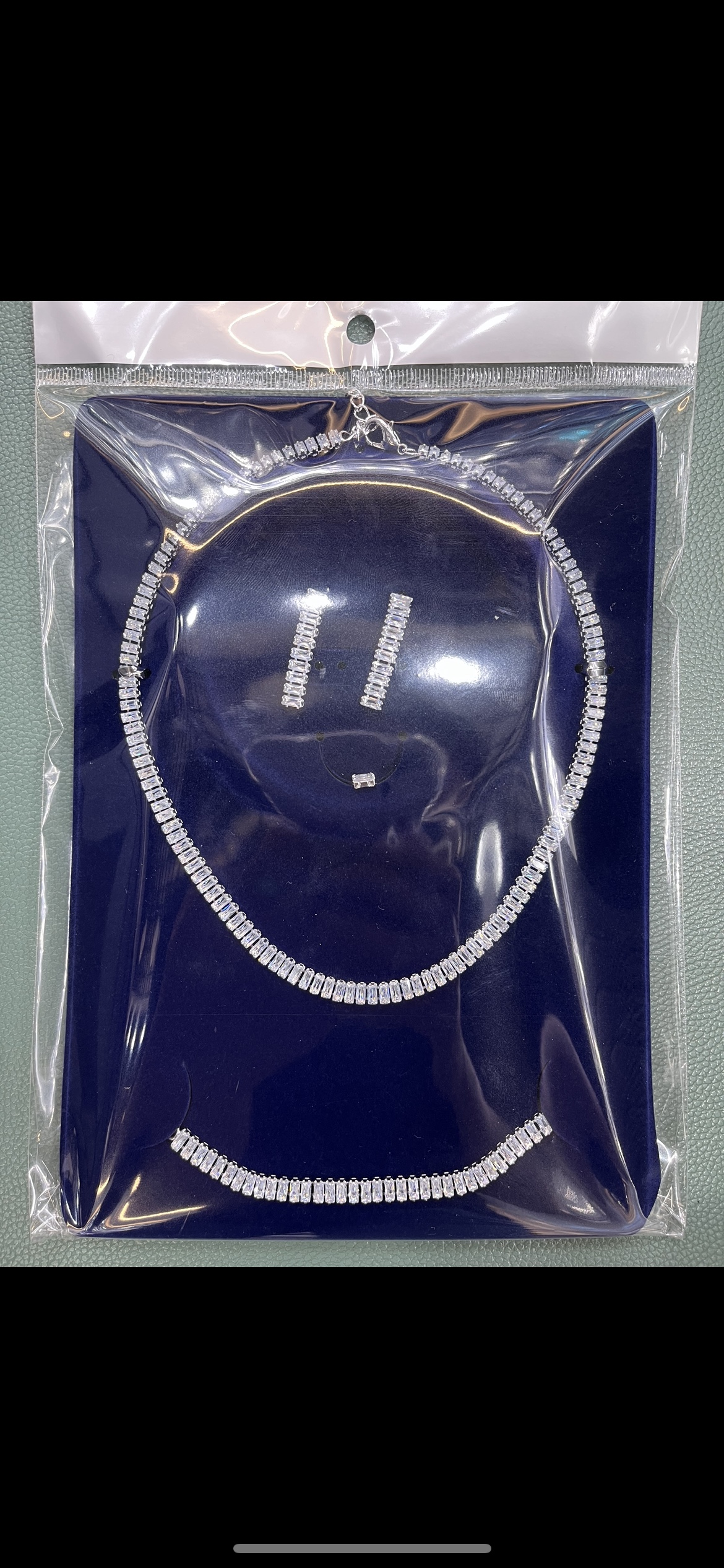 水晶锆石套链首饰套装 925银饰耳钉 塑料耳圈养耳洞 闪耀锆石项链耳环套装 精致女士首饰