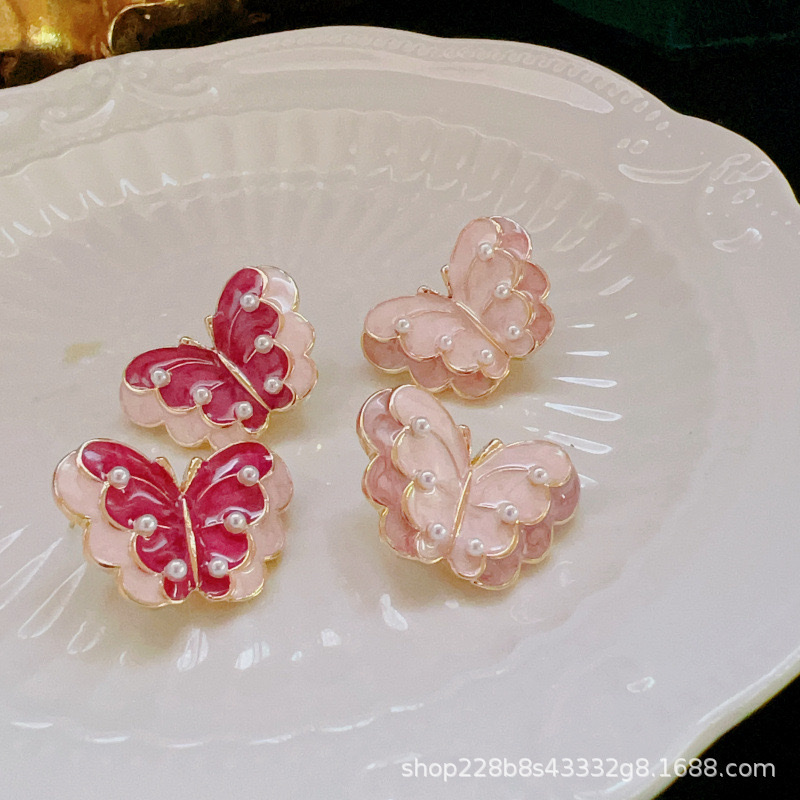 Qingdao Honggang Handicrafts Butterfly 925 Silver Needle Stud Earrings Pearl Small, elegant, French, versatile, cute and fresh earrings and Earrings Accessories detail image 8