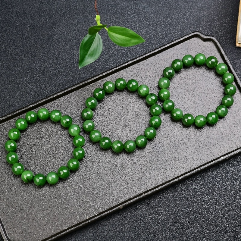 Russian Hetian jade green jade 12m bracelet, spinach green with black spots, water-head sufficient jade bracelet, women's style, jade beads, loose beads detail image 3