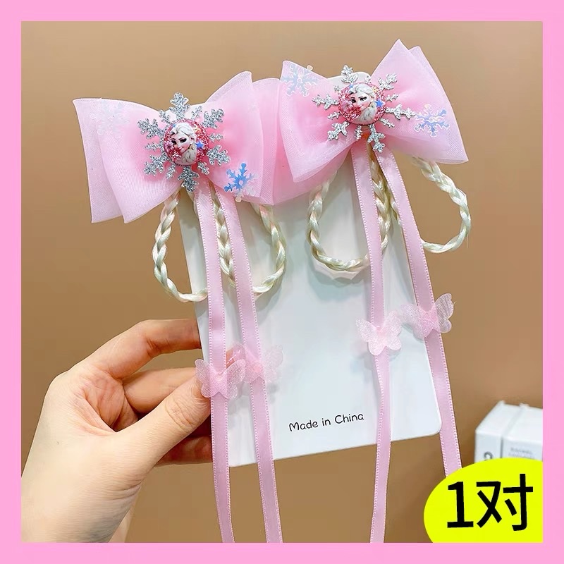 Blue Frozen bow tassel hair clip for girls, sweet and cute little girl hair clip headwear detail image 4