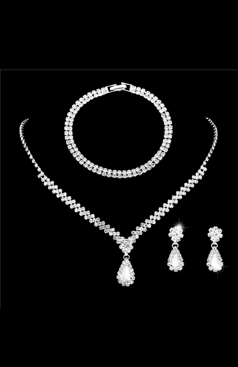 2024 new explosive European and American rhinestone chain bride set jewelry wedding evening gown banquet with necklace necklace necklace women's short thumbnail