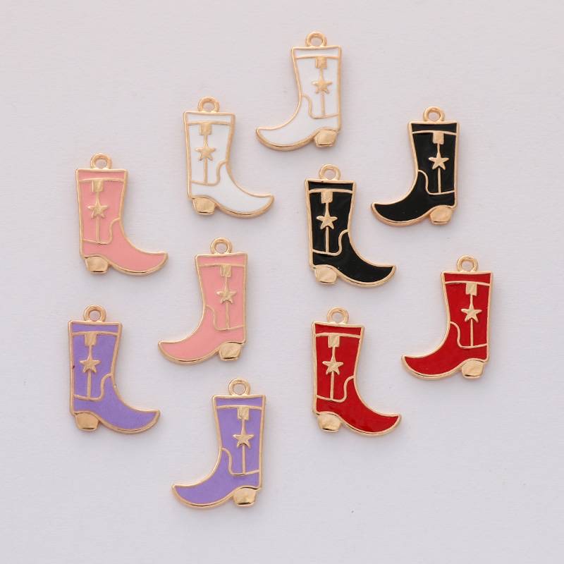 欧美时尚风格跨境新款合金双面彩色画油女高跟靴耳环吊坠饰品