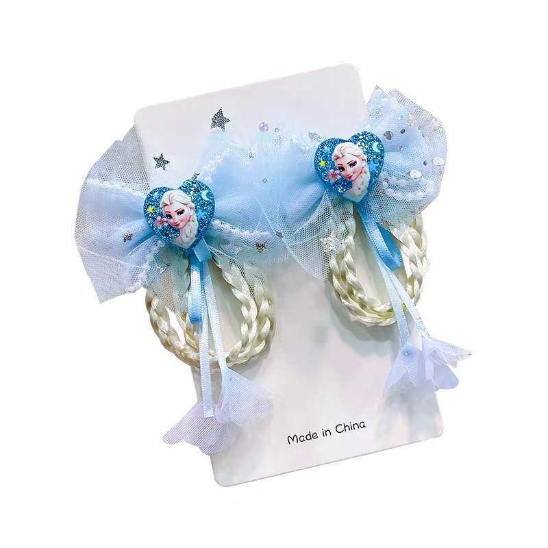 Blue Frozen bow tassel hair clip for girls, sweet and cute little girl hair clip headwear