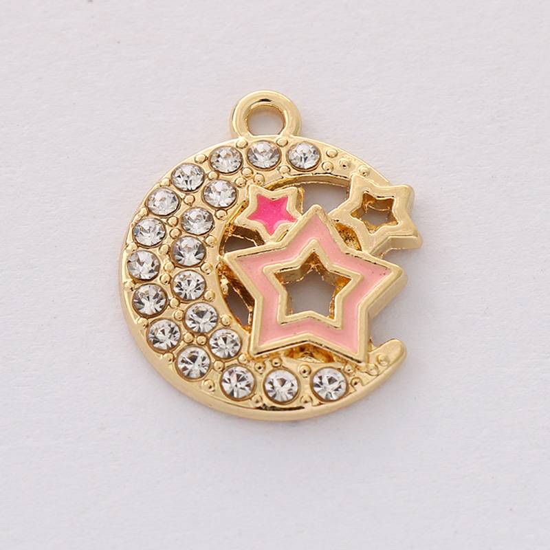 DIY new creative and fashionable design sense diamond and oil drip alloy moon five-pointed star jewelry earrings pendant Specification image