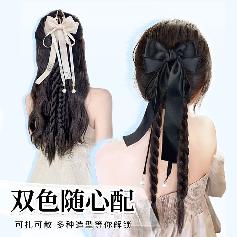 抖音同款蝴蝶结马尾麻花辫子抓夹网红气质爆款发饰自然拳击辫子女详情图6