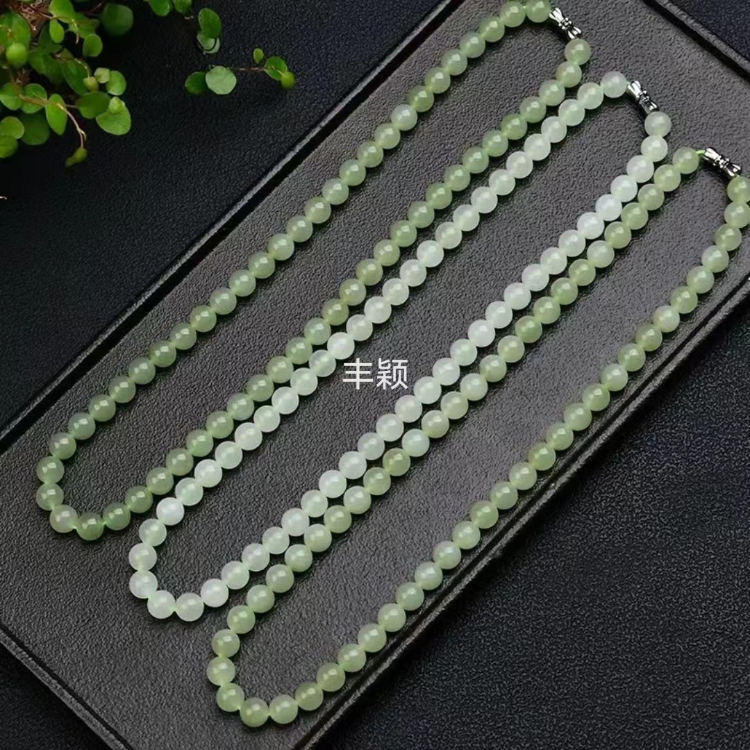 Hetian Jade Qingshui Qingbai Jade Beads Children's collarbone Necklace, natural jade beaded mother's chain, New Chinese style