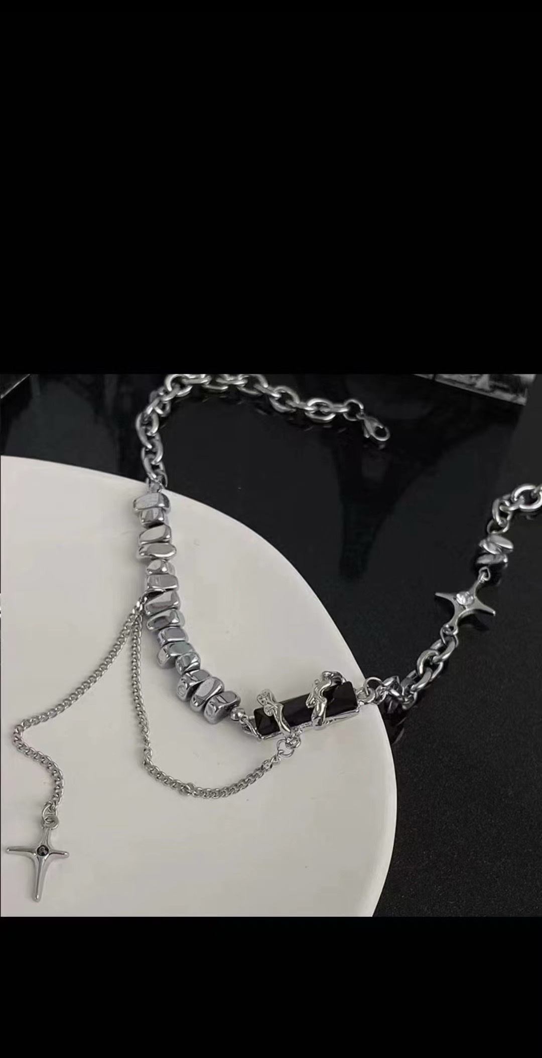 New best-selling stainless steel small square four-pointed star pendant black diamond irregular women's necklace