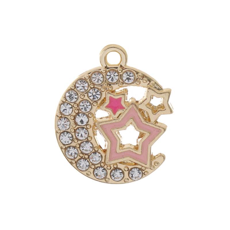 DIY new creative and fashionable design sense diamond and oil drip alloy moon five-pointed star jewelry earrings pendant Item Picture