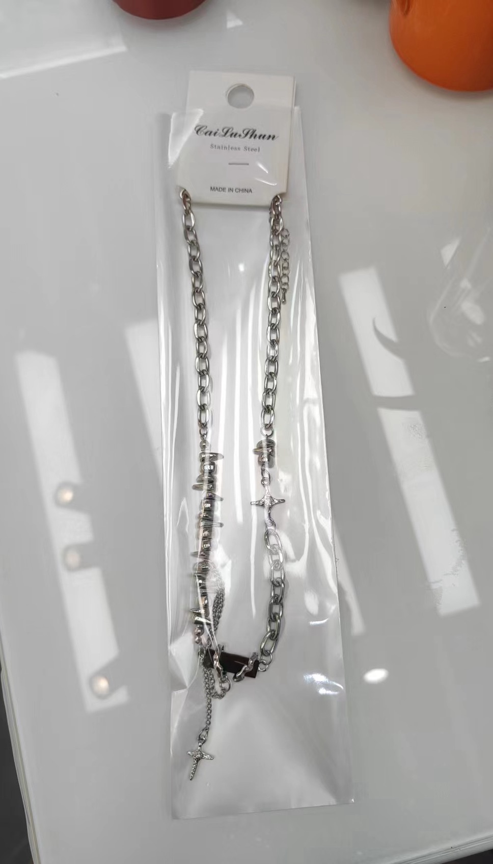 New best-selling stainless steel small square four-pointed star pendant black diamond irregular women's necklace details Picture