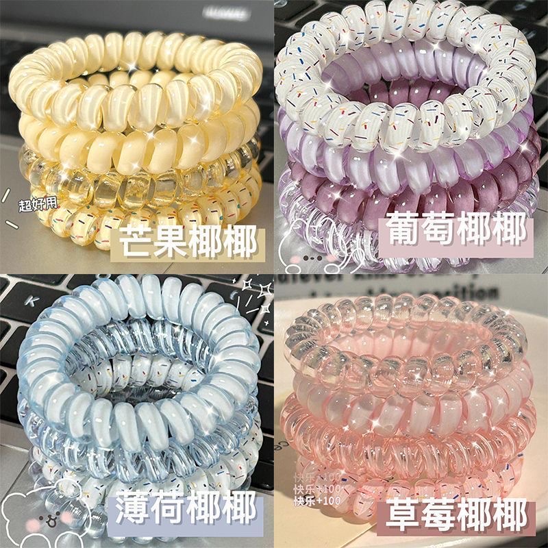 High Quality Grape Yaye Polka Point Telephone Line Hair Circle Summer Fresh All Tie Hair Rope Durable Hair Rope Hair Accessories Specification drawing