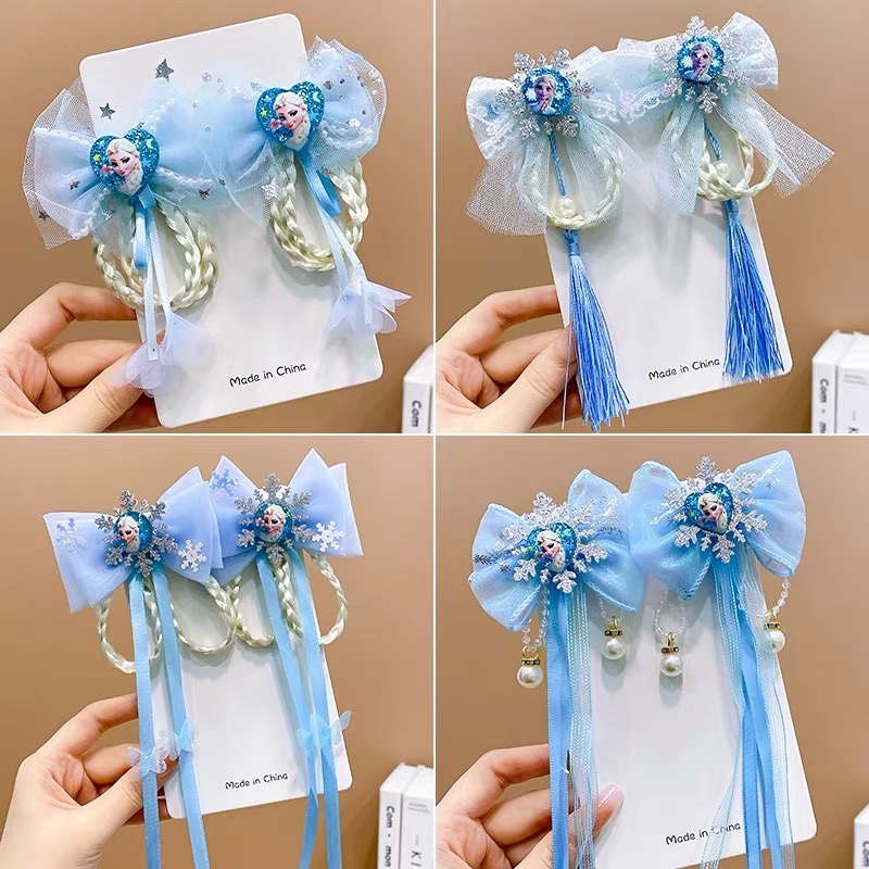Blue Frozen bow tassel hair clip for girls, sweet and cute little girl hair clip headwear detail image 5