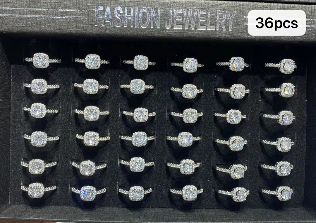 方包戒指，白锆白k钻石戒指，开口设计，时尚大方大气款式经典款式细节图