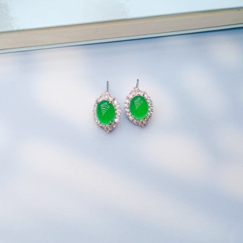 镶嵌天然玉髓耳环耳钉女微镶满钻气质耳钉玛瑙玉髓翡翠耳饰空托