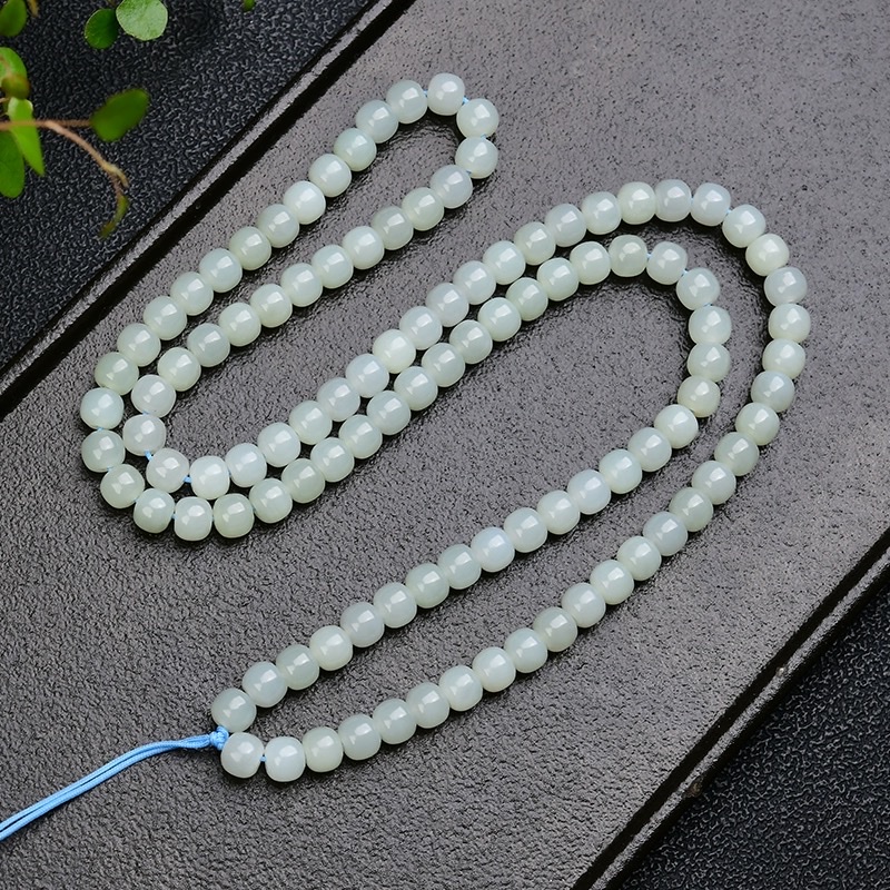 Tianjin Hetian jade, Qinghai material, Qiemo blue, 6x7mm, 108 pieces, old-style beads, multi-loop bracelet, unisex bracelet wholesale detail image 2