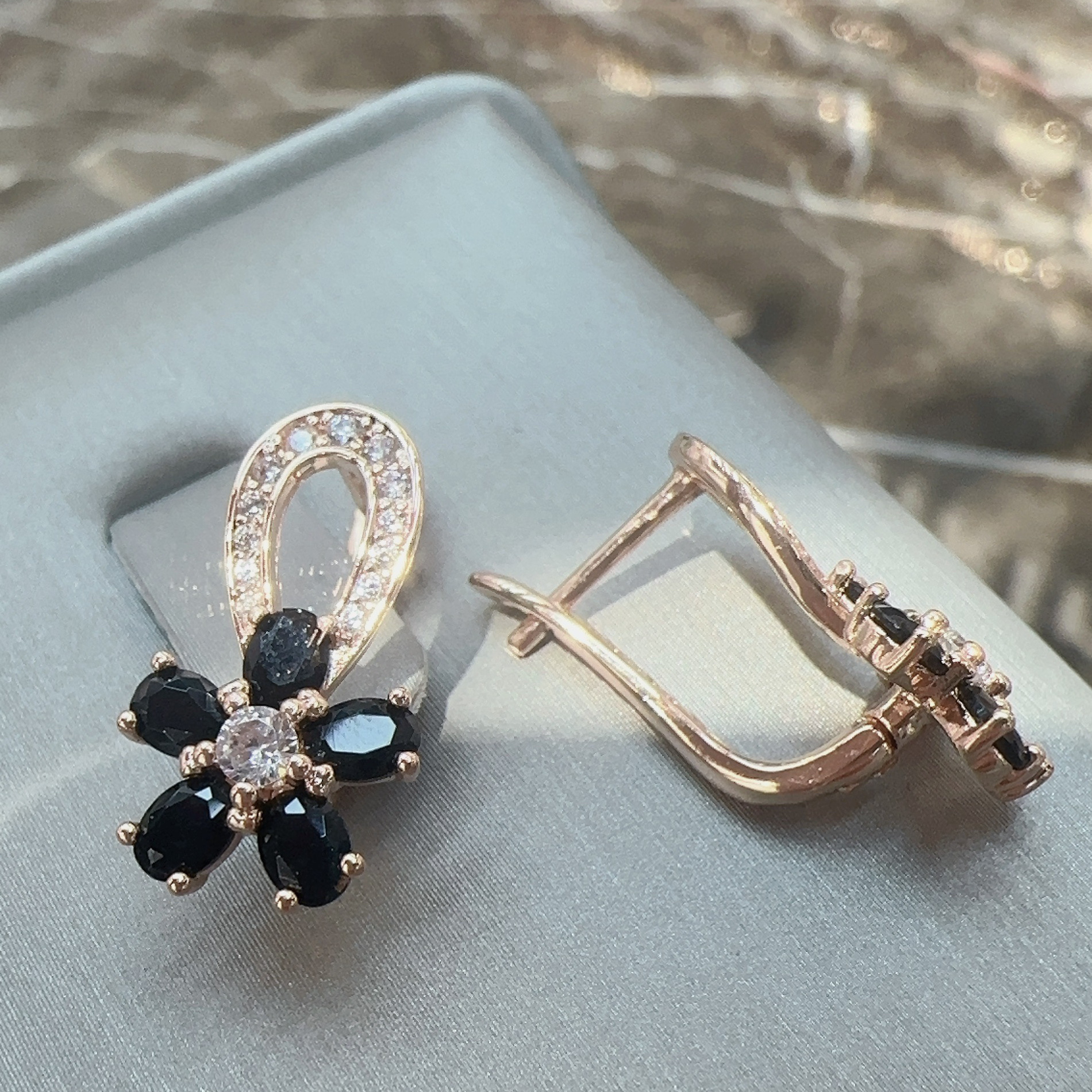 Gulkina新款耳环高档锆石耳饰独特花卉饰品紫金耳环 时尚女士新疆哈萨克斯坦首饰批发跨境电商货源详情图4