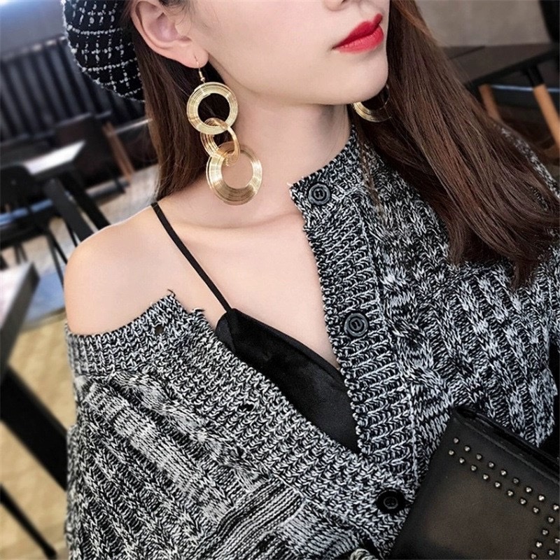 外贸夸张欧美复古几何多层金属圆圈圈耳环女网红个性夜店耳钉耳坠饰品详情图4
