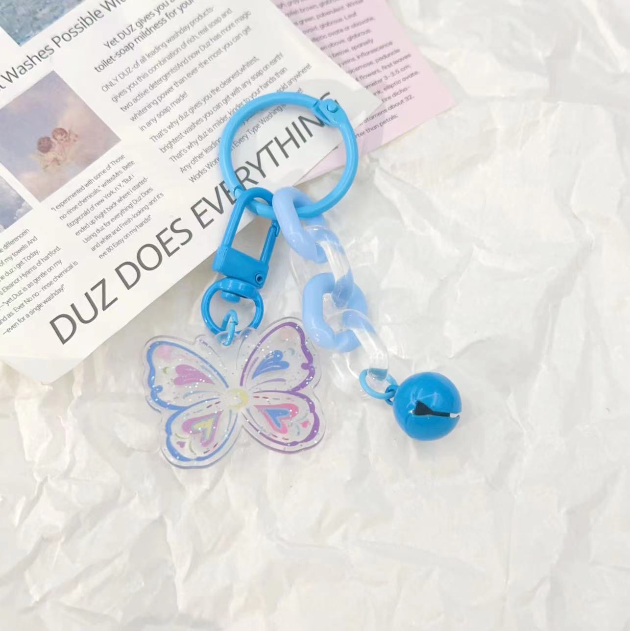 创意蝴蝶铃铛钥匙扣挂件小清新彩色亚克力链钥匙扣挂件详情图7