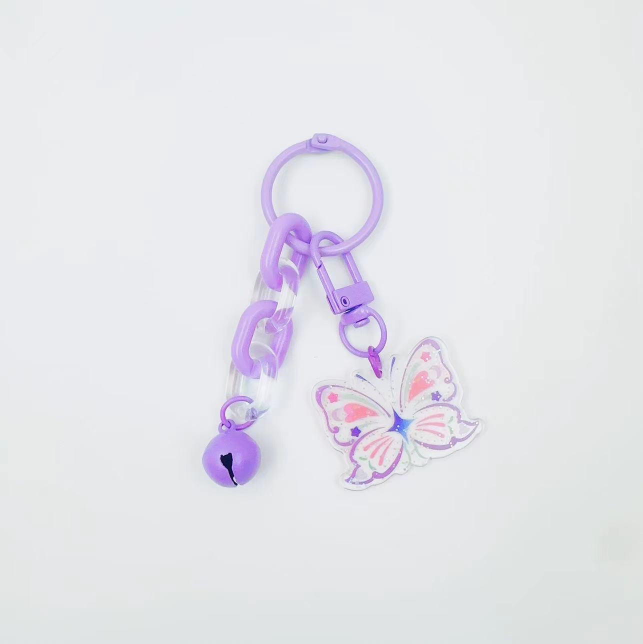 创意蝴蝶铃铛钥匙扣挂件小清新彩色亚克力链钥匙扣挂件详情图5