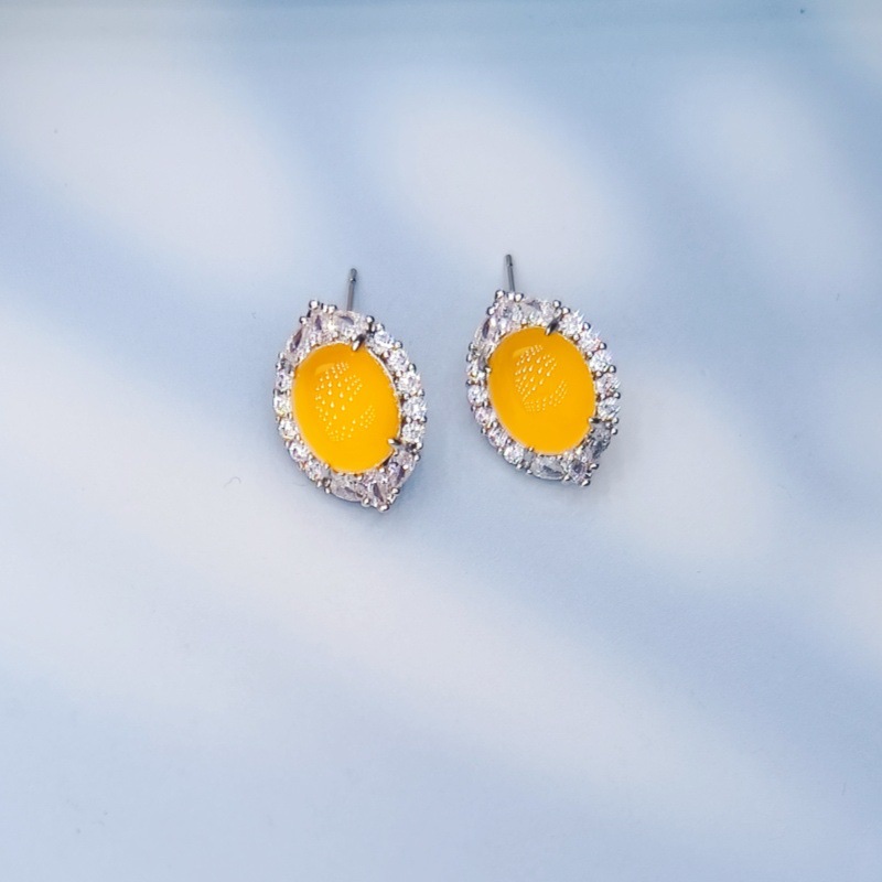 镶嵌天然玉髓耳环耳钉女微镶满钻气质耳钉玛瑙玉髓翡翠耳饰空托产品图