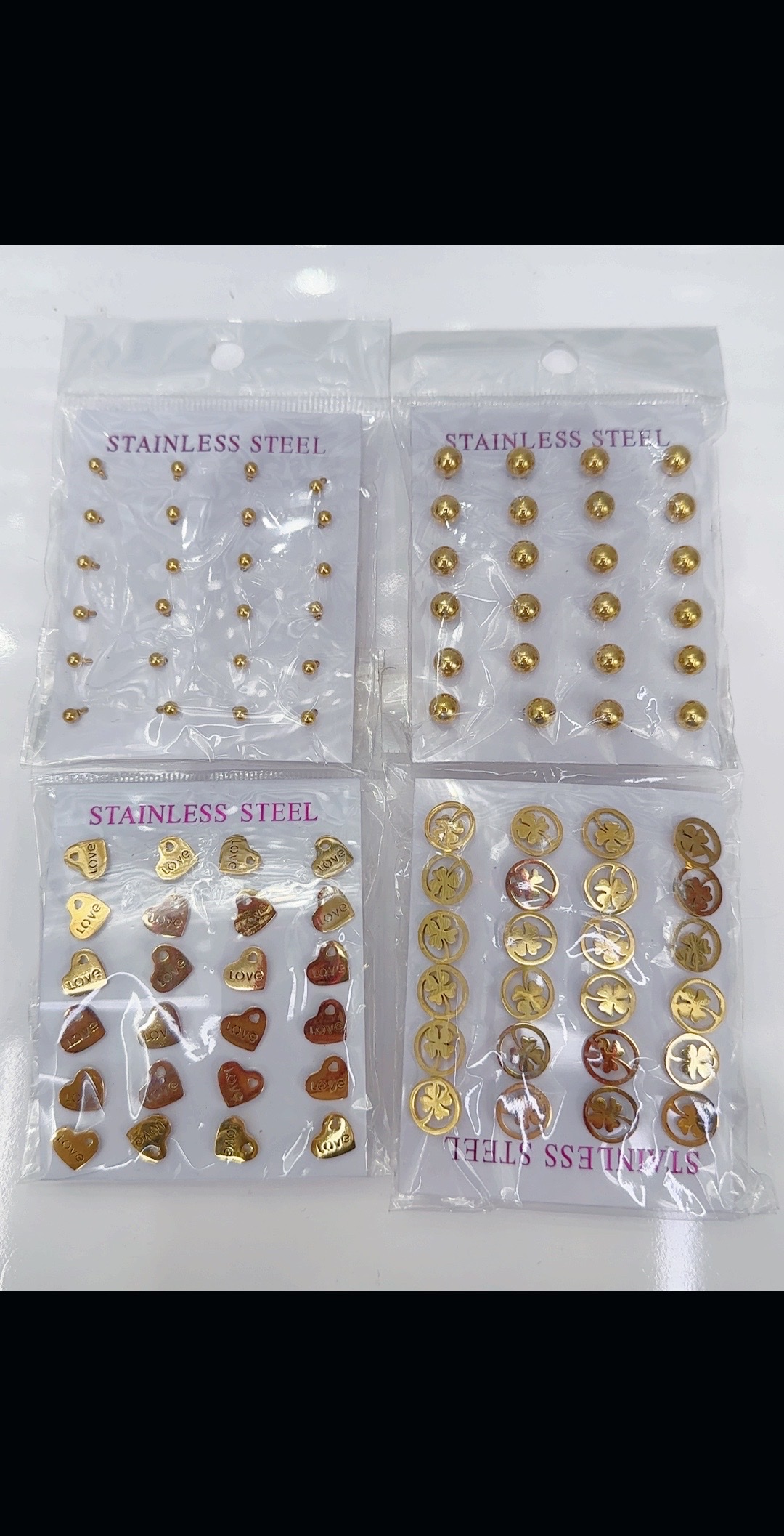 跨境钛钢耳钉甜美欧美时尚不锈钢简约款式一卡装12对源头厂家直销产品图