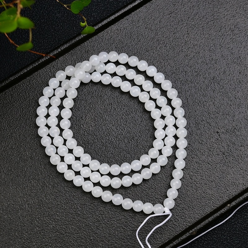 Natural Hetian jade white jade 6mm necklace, DIY bracelet, women's genuine natural jade bracelet, bracelet wholesale detail image 3