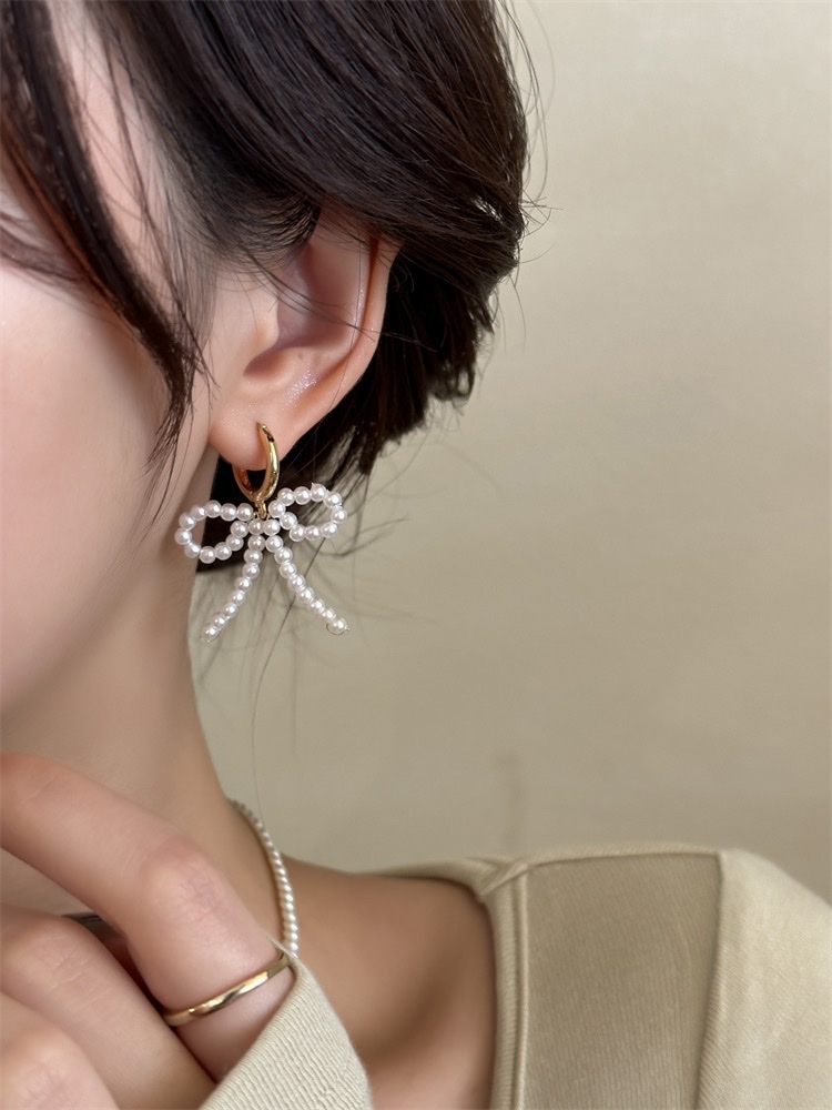 法式温柔气质蝴蝶结珍珠耳环2024新款爆款耳扣女小众独特复古耳饰饰品耳饰耳环锆石耳环明星同款耳环