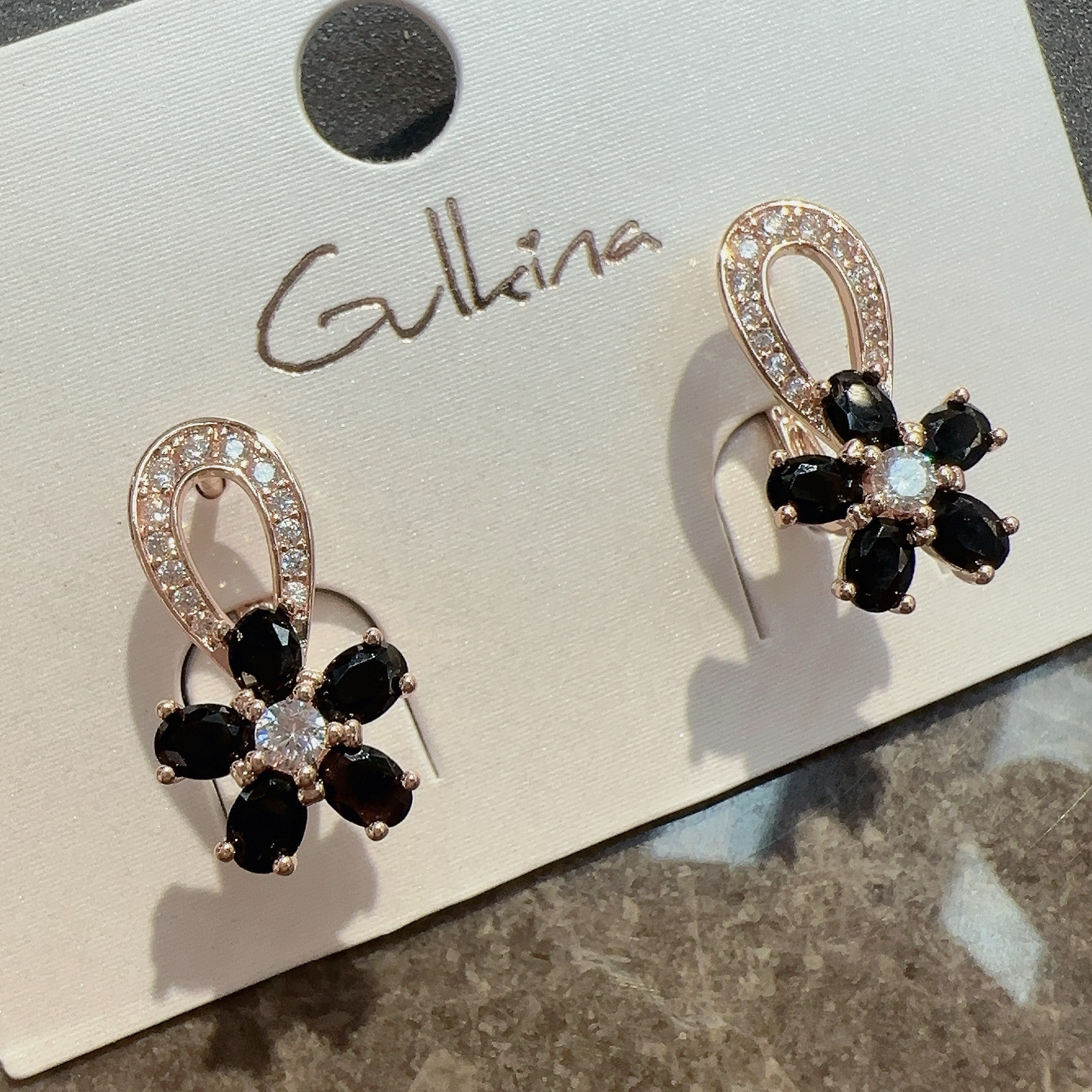 Gulkina新款耳环高档锆石耳饰独特花卉饰品紫金耳环 时尚女士新疆哈萨克斯坦首饰批发跨境电商货源